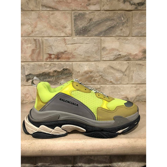 Balenciaga Triple S Sneaker Neon Yellow Grey Speed Flat Trainer 44 Mens US 11 - Picture 4 of 12